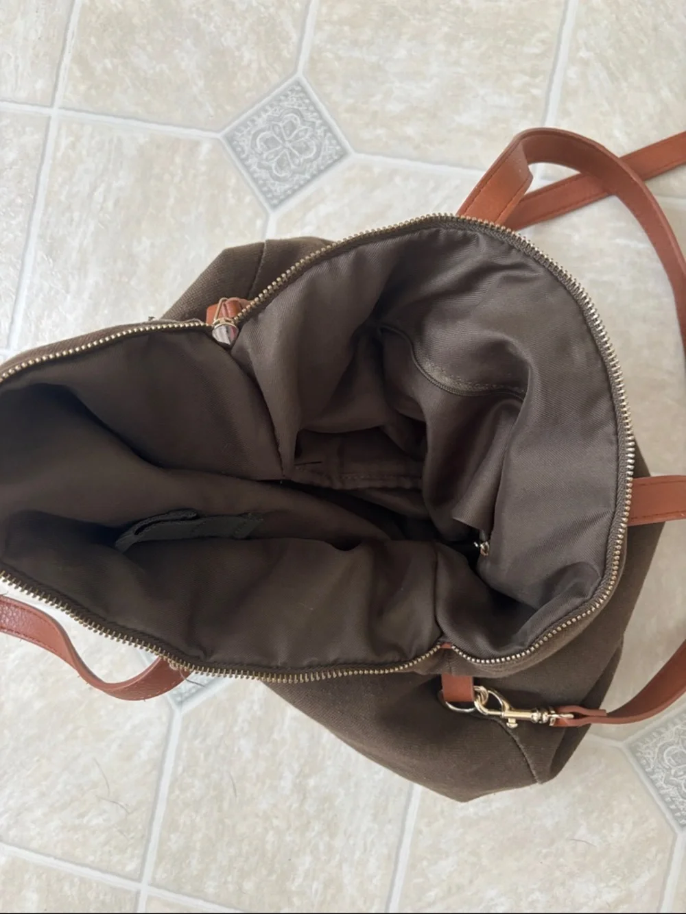 Classic Brown Canvas Tote with Leather Straps